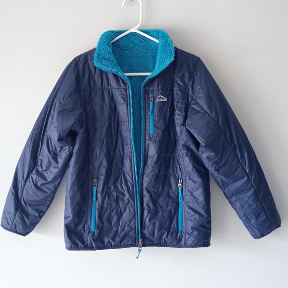 L.L. Bean Mountain Bound Reversible Puffer Jacket Fleece Large Blue Teal 14 - 16 - Picture 7 of 13